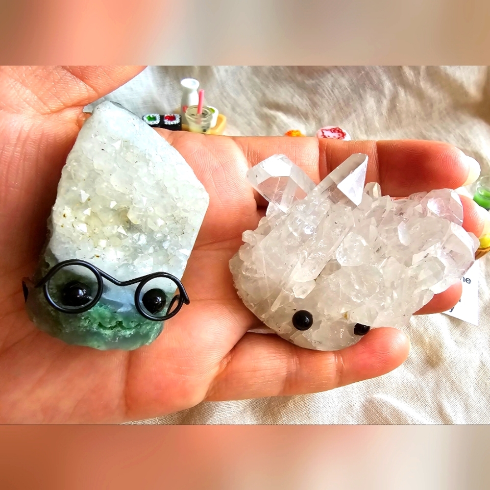 🫶 Pair of Crystal Pets 🔮 🪨 Druzy Moss Agate and Quartz 🤩